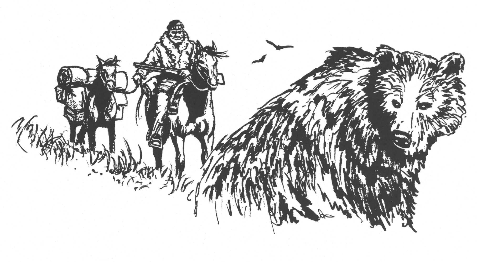 Tegning Guldgraver til hest, grizzlybjørn i front